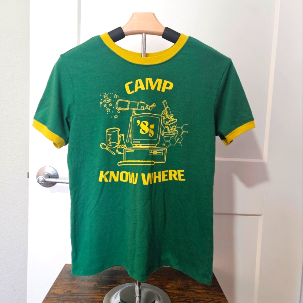 Stranger Things Camp Nowhere ladies t-shirt, green, size small